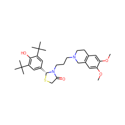 COc1cc2c(cc1OC)CN(CCCN1C(=O)CS[C@@H]1c1cc(C(C)(C)C)c(O)c(C(C)(C)C)c1)CC2 ZINC000013781690