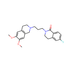 COc1cc2c(cc1OC)CN(CCCN1CCc3cc(F)ccc3C1=O)CC2 ZINC000096285652