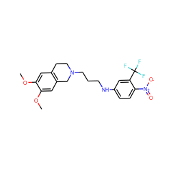 COc1cc2c(cc1OC)CN(CCCNc1ccc([N+](=O)[O-])c(C(F)(F)F)c1)CC2 ZINC001772653649