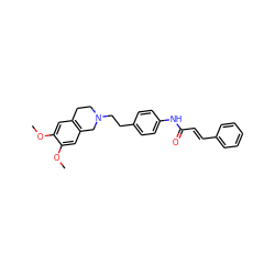 COc1cc2c(cc1OC)CN(CCc1ccc(NC(=O)/C=C/c3ccccc3)cc1)CC2 ZINC000040899592