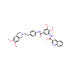 COc1cc2c(cc1OC)CN(CCc1ccc(NC(=O)c3cc(NC(=O)c4cnc5ccccc5c4)c(OC)c(OC)c3)cc1)CC2 ZINC000049898348