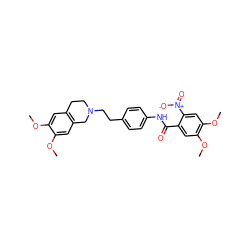 COc1cc2c(cc1OC)CN(CCc1ccc(NC(=O)c3cc(OC)c(OC)cc3[N+](=O)[O-])cc1)CC2 ZINC000029064187