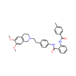 COc1cc2c(cc1OC)CN(CCc1ccc(NC(=O)c3ccccc3NC(=O)c3ccc(C)cc3)cc1)CC2 ZINC000029063238