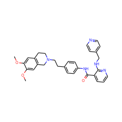 COc1cc2c(cc1OC)CN(CCc1ccc(NC(=O)c3cccnc3NCc3ccncc3)cc1)CC2 ZINC001772575614