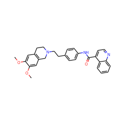 COc1cc2c(cc1OC)CN(CCc1ccc(NC(=O)c3ccnc4ccccc34)cc1)CC2 ZINC000029064193