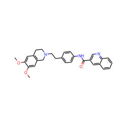 COc1cc2c(cc1OC)CN(CCc1ccc(NC(=O)c3cnc4ccccc4c3)cc1)CC2 ZINC000029061732