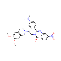 COc1cc2c(cc1OC)CN(CCn1c(-c3ccc(N(C)C)cc3)nc3cc([N+](=O)[O-])ccc3c1=O)CC2 ZINC000013438320