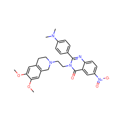 COc1cc2c(cc1OC)CN(CCn1c(-c3ccc(N(C)C)cc3)nc3ccc([N+](=O)[O-])cc3c1=O)CC2 ZINC000013438326