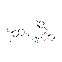 COc1cc2c(cc1OC)CN(CCn1cc(COc3ccccc3C(=O)Nc3ccc(C)cc3)nn1)CC2 ZINC001772572335