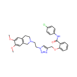 COc1cc2c(cc1OC)CN(CCn1cc(COc3ccccc3C(=O)Nc3ccc(Cl)cc3)nn1)CC2 ZINC001772658066