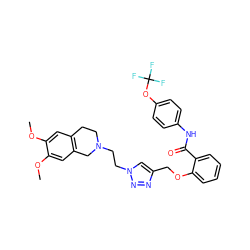 COc1cc2c(cc1OC)CN(CCn1cc(COc3ccccc3C(=O)Nc3ccc(OC(F)(F)F)cc3)nn1)CC2 ZINC001772601344