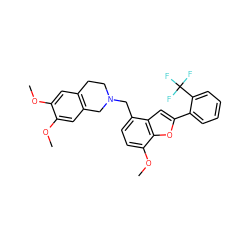 COc1cc2c(cc1OC)CN(Cc1ccc(OC)c3oc(-c4ccccc4C(F)(F)F)cc13)CC2 ZINC000028877993