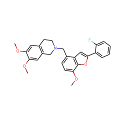 COc1cc2c(cc1OC)CN(Cc1ccc(OC)c3oc(-c4ccccc4F)cc13)CC2 ZINC000028877971