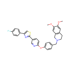 COc1cc2c(cc1OC)CN(Cc1ccc(Oc3ccc(-c4nc(-c5ccc(F)cc5)cs4)cn3)cc1)CC2 ZINC000095592334