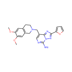 COc1cc2c(cc1OC)CN(Cc1cnc(N)n3nc(-c4ccco4)nc13)CC2 ZINC000028877925