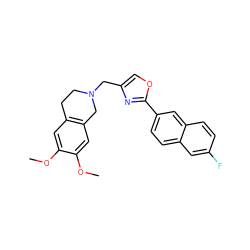COc1cc2c(cc1OC)CN(Cc1coc(-c3ccc4cc(F)ccc4c3)n1)CC2 ZINC000095587715