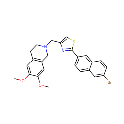 COc1cc2c(cc1OC)CN(Cc1csc(-c3ccc4cc(Br)ccc4c3)n1)CC2 ZINC000095588407