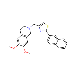 COc1cc2c(cc1OC)CN(Cc1csc(-c3ccc4ccccc4c3)n1)CC2 ZINC000095586338