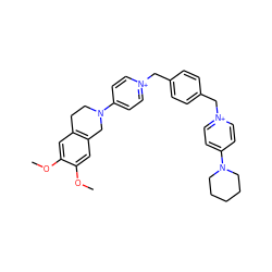 COc1cc2c(cc1OC)CN(c1cc[n+](Cc3ccc(C[n+]4ccc(N5CCCCC5)cc4)cc3)cc1)CC2 ZINC000071331639
