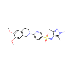 COc1cc2c(cc1OC)CN(c1ccc(S(=O)(=O)Nc3c(C)nn(C)c3C)cn1)CC2 ZINC001772592978