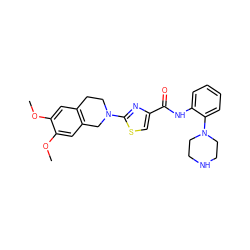 COc1cc2c(cc1OC)CN(c1nc(C(=O)Nc3ccccc3N3CCNCC3)cs1)CC2 ZINC000096269627