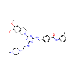 COc1cc2c(cc1OC)CN(c1nc(NCCN3CCN(C)CC3)nc(NCc3ccc(C(=O)Nc4cccc(C)c4)cc3)n1)CC2 ZINC000198054317