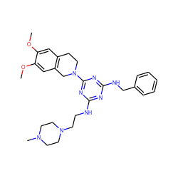 COc1cc2c(cc1OC)CN(c1nc(NCCN3CCN(C)CC3)nc(NCc3ccccc3)n1)CC2 ZINC000141098775