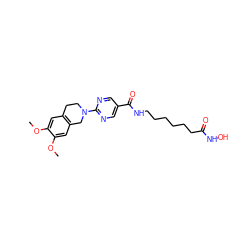 COc1cc2c(cc1OC)CN(c1ncc(C(=O)NCCCCCCC(=O)NO)cn1)CC2 ZINC000072315910