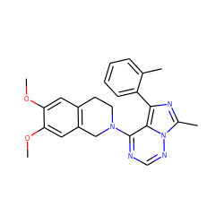 COc1cc2c(cc1OC)CN(c1ncnn3c(C)nc(-c4ccccc4C)c13)CC2 ZINC000169711694