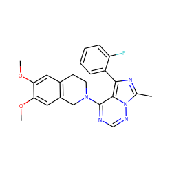 COc1cc2c(cc1OC)CN(c1ncnn3c(C)nc(-c4ccccc4F)c13)CC2 ZINC000169711673