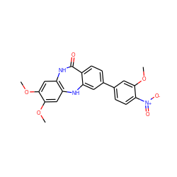 COc1cc2c(cc1OC)Nc1cc(-c3ccc([N+](=O)[O-])c(OC)c3)ccc1C(=O)N2 ZINC000029125429