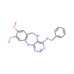 COc1cc2c(cc1OC)Nc1ncnc(NCc3ccccc3)c1NC2 ZINC000036758620