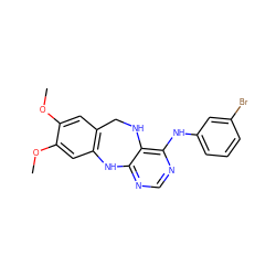 COc1cc2c(cc1OC)Nc1ncnc(Nc3cccc(Br)c3)c1NC2 ZINC000035933815