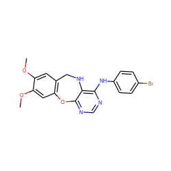 COc1cc2c(cc1OC)Oc1ncnc(Nc3ccc(Br)cc3)c1NC2 ZINC000038149529