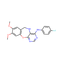 COc1cc2c(cc1OC)Oc1ncnc(Nc3ccc(F)cc3)c1NC2 ZINC000038149528