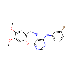 COc1cc2c(cc1OC)Oc1ncnc(Nc3cccc(Br)c3)c1NC2 ZINC000028571941