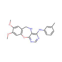 COc1cc2c(cc1OC)Oc1ncnc(Nc3cccc(C)c3)c1NC2 ZINC000038149531