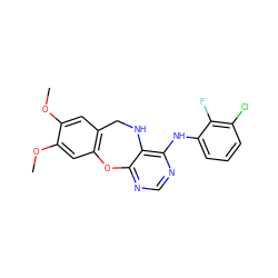 COc1cc2c(cc1OC)Oc1ncnc(Nc3cccc(Cl)c3F)c1NC2 ZINC000038149527