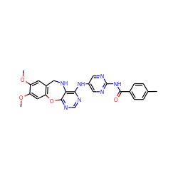 COc1cc2c(cc1OC)Oc1ncnc(Nc3cnc(NC(=O)c4ccc(C)cc4)nc3)c1NC2 ZINC000028564863