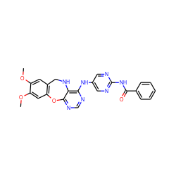 COc1cc2c(cc1OC)Oc1ncnc(Nc3cnc(NC(=O)c4ccccc4)nc3)c1NC2 ZINC000028564827