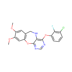 COc1cc2c(cc1OC)Oc1ncnc(Oc3cccc(Cl)c3F)c1NC2 ZINC000038149518