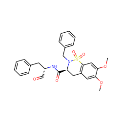 COc1cc2c(cc1OC)S(=O)(=O)N(Cc1ccccc1)[C@H](C(=O)N[C@H](C=O)Cc1ccccc1)C2 ZINC000013864465