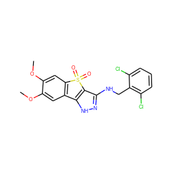 COc1cc2c(cc1OC)S(=O)(=O)c1c(NCc3c(Cl)cccc3Cl)n[nH]c1-2 ZINC000045317511