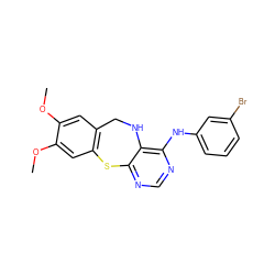 COc1cc2c(cc1OC)Sc1ncnc(Nc3cccc(Br)c3)c1NC2 ZINC000038149516