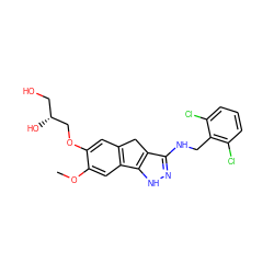 COc1cc2c(cc1OC[C@H](O)CO)Cc1c(NCc3c(Cl)cccc3Cl)n[nH]c1-2 ZINC000045287076