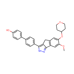 COc1cc2c(cc1OC1CCOCC1)Cc1c-2n[nH]c1-c1ccc(-c2ccc(O)cc2)cc1 ZINC000028952690