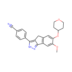 COc1cc2c(cc1OC1CCOCC1)Cc1c-2n[nH]c1-c1ccc(C#N)cc1 ZINC000028954534