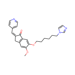 COc1cc2c(cc1OCCCCCCn1ccnc1)C(=O)/C(=C\c1ccncc1)C2 ZINC000084669290