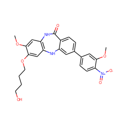 COc1cc2c(cc1OCCCCO)Nc1cc(-c3ccc([N+](=O)[O-])c(OC)c3)ccc1C(=O)N2 ZINC000029125334