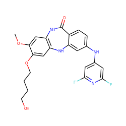 COc1cc2c(cc1OCCCCO)Nc1cc(Nc3cc(F)nc(F)c3)ccc1C(=O)N2 ZINC000042967084